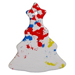 Paint Splatter Digitally Created Blue Red And Yellow Splattering Of Paint On A White Background Ornament (Christmas Tree) 