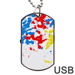 Paint Splatter Digitally Created Blue Red And Yellow Splattering Of Paint On A White Background Dog Tag USB Flash (One Side)