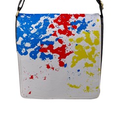 Paint Splatter Digitally Created Blue Red And Yellow Splattering Of Paint On A White Background Flap Messenger Bag (l)  by Nexatart