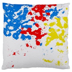 Paint Splatter Digitally Created Blue Red And Yellow Splattering Of Paint On A White Background Large Flano Cushion Case (One Side)