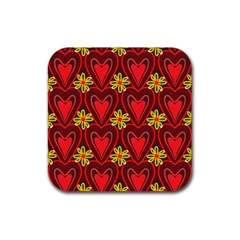 Digitally Created Seamless Love Heart Pattern Rubber Square Coaster (4 Pack)  by Nexatart
