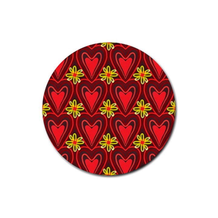 Digitally Created Seamless Love Heart Pattern Rubber Coaster (Round) 