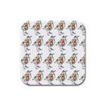 Floral Birds Wallpaper Pattern On White Background Rubber Square Coaster (4 pack)  Front
