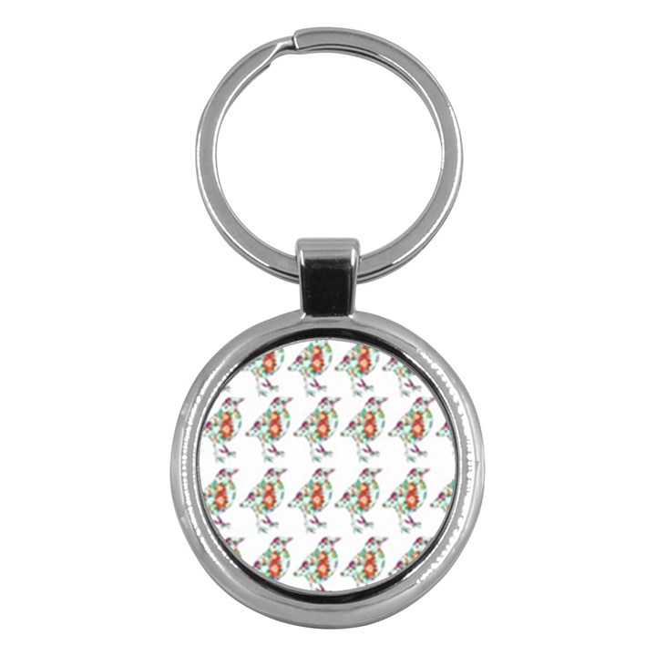 Floral Birds Wallpaper Pattern On White Background Key Chains (Round) 