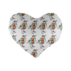 Floral Birds Wallpaper Pattern On White Background Standard 16  Premium Flano Heart Shape Cushions by Nexatart