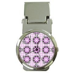 Pretty Pink Floral Purple Seamless Wallpaper Background Money Clip Watches by Nexatart