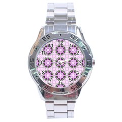 Pretty Pink Floral Purple Seamless Wallpaper Background Stainless Steel Analogue Watch by Nexatart