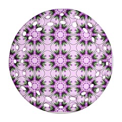 Pretty Pink Floral Purple Seamless Wallpaper Background Ornament (round Filigree) by Nexatart