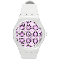 Pretty Pink Floral Purple Seamless Wallpaper Background Round Plastic Sport Watch (m) by Nexatart