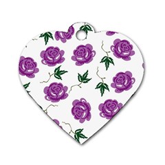 Purple Roses Pattern Wallpaper Background Seamless Design Illustration Dog Tag Heart (one Side) by Nexatart