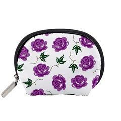 Purple Roses Pattern Wallpaper Background Seamless Design Illustration Accessory Pouches (small)  by Nexatart