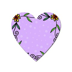 Hand Drawn Doodle Flower Border Heart Magnet by Nexatart