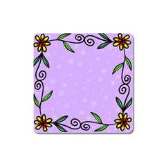 Hand Drawn Doodle Flower Border Square Magnet by Nexatart