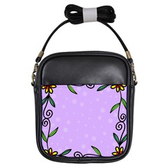 Hand Drawn Doodle Flower Border Girls Sling Bags