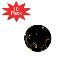 Golden Flowers And Leaves On A Black Background 1  Mini Magnet (10 Pack) 