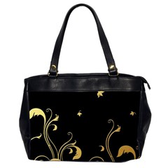 Golden Flowers And Leaves On A Black Background Office Handbags (2 Sides)  by Nexatart