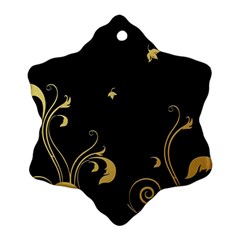 Golden Flowers And Leaves On A Black Background Ornament (snowflake)