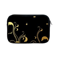 Golden Flowers And Leaves On A Black Background Apple Ipad Mini Zipper Cases by Nexatart