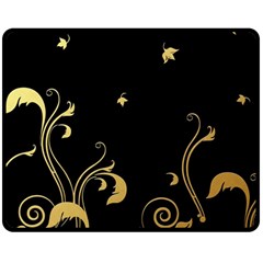 Golden Flowers And Leaves On A Black Background Double Sided Fleece Blanket (medium) 