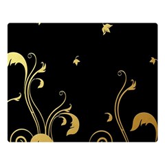 Golden Flowers And Leaves On A Black Background Double Sided Flano Blanket (large)  by Nexatart
