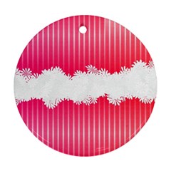 Digitally Designed Pink Stripe Background With Flowers And White Copyspace Ornament (round)
