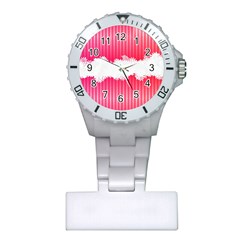 Digitally Designed Pink Stripe Background With Flowers And White Copyspace Plastic Nurses Watch by Nexatart