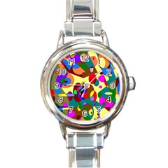 Abstract Digital Circle Computer Graphic Round Italian Charm Watch by Nexatart