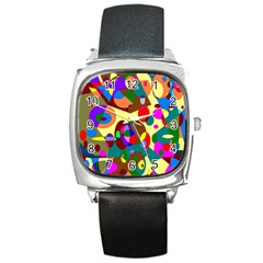 Abstract Digital Circle Computer Graphic Square Metal Watch