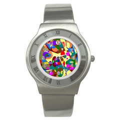 Abstract Digital Circle Computer Graphic Stainless Steel Watch by Nexatart