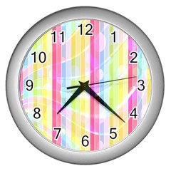 Abstract Stipes Colorful Background Circles And Waves Wallpaper Wall Clocks (Silver) 