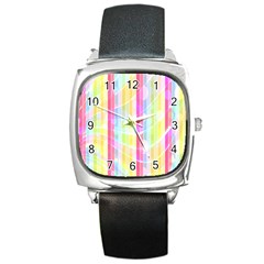 Abstract Stipes Colorful Background Circles And Waves Wallpaper Square Metal Watch