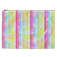 Abstract Stipes Colorful Background Circles And Waves Wallpaper Cosmetic Bag (xxl)  by Nexatart