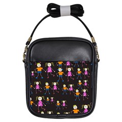 Kids Tile A Fun Cartoon Happy Kids Tiling Pattern Girls Sling Bags by Nexatart