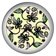 Completely Seamless Tileable Doodle Flower Art Wall Clocks (silver)  by Nexatart