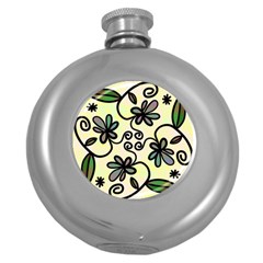 Completely Seamless Tileable Doodle Flower Art Round Hip Flask (5 Oz) by Nexatart