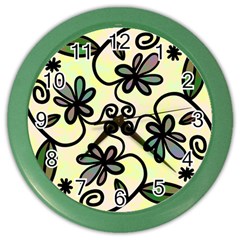 Completely Seamless Tileable Doodle Flower Art Color Wall Clocks by Nexatart