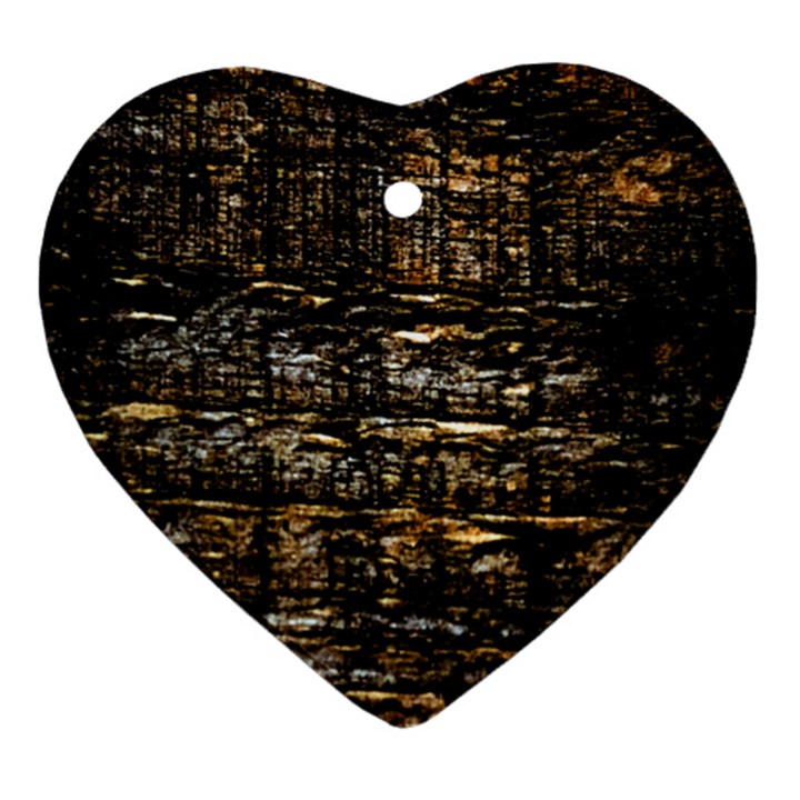 Wood Texture Dark Background Pattern Ornament (Heart)