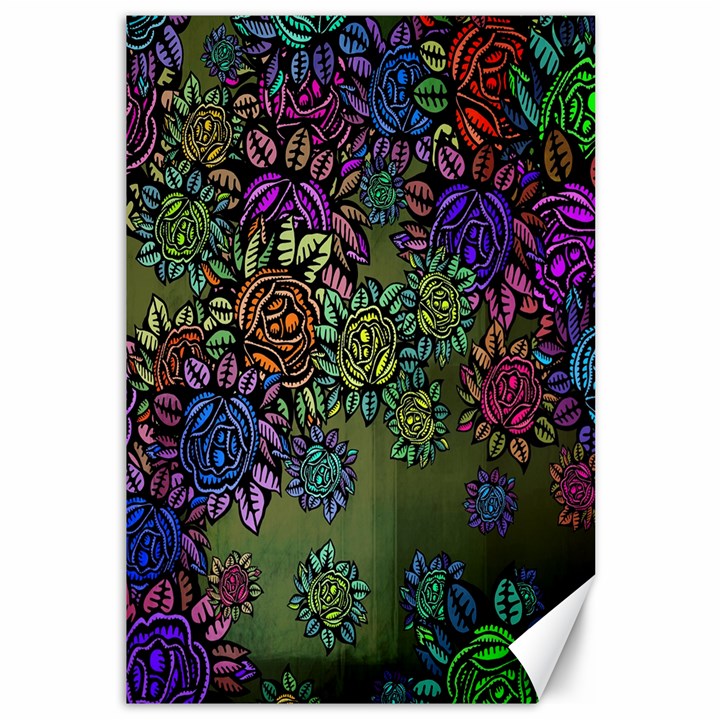 Grunge Rose Background Pattern Canvas 12  x 18  