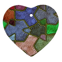 Background With Color Kindergarten Tiles Heart Ornament (two Sides)