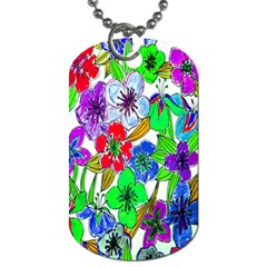 Background Of Hand Drawn Flowers With Green Hues Dog Tag (two Sides)