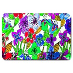 Background Of Hand Drawn Flowers With Green Hues Large Doormat  by Nexatart