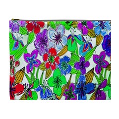 Background Of Hand Drawn Flowers With Green Hues Cosmetic Bag (xl)