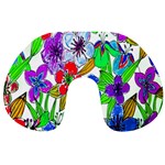 Background Of Hand Drawn Flowers With Green Hues Travel Neck Pillows Back