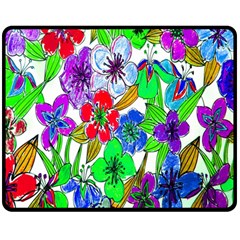 Background Of Hand Drawn Flowers With Green Hues Double Sided Fleece Blanket (medium) 