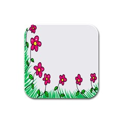 Floral Doodle Flower Border Cartoon Rubber Square Coaster (4 Pack)  by Nexatart