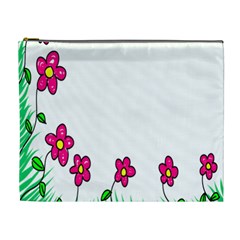 Floral Doodle Flower Border Cartoon Cosmetic Bag (xl) by Nexatart