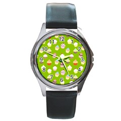 Cupcakes Pattern Round Metal Watch