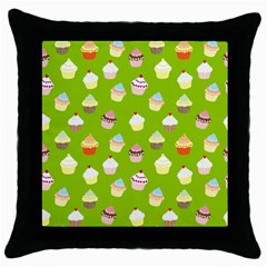 Cupcakes Pattern Throw Pillow Case (black) by Valentinaart