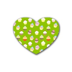 Cupcakes Pattern Rubber Coaster (heart)  by Valentinaart