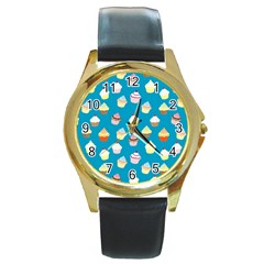 Cupcakes pattern Round Gold Metal Watch